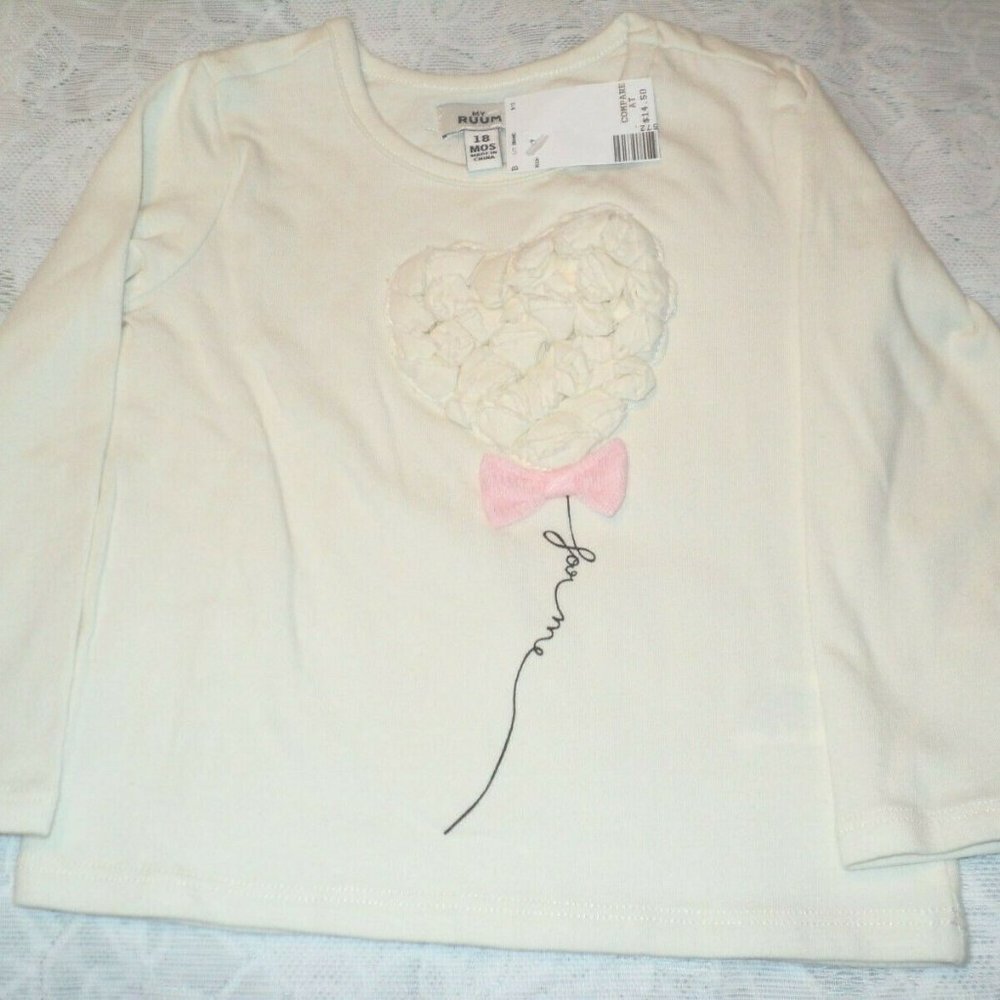 NEW My Ruum Top Girl's 18 Mos Cream Long Sleeves Ruffled Heart